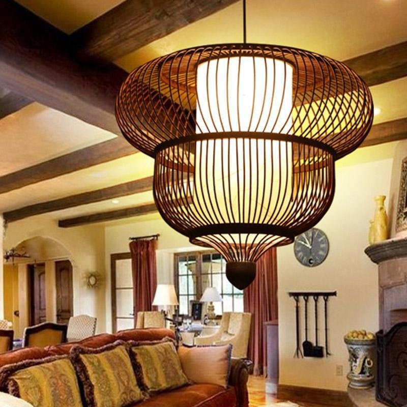 2-Tiers Dark Brown Taavita Pendant Light with a Large Central Bubble Light