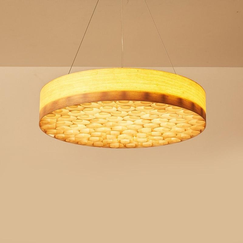 24'' Large Taavita Drum Light Pendant Wood Living Room Ceiling Lamp Lighting