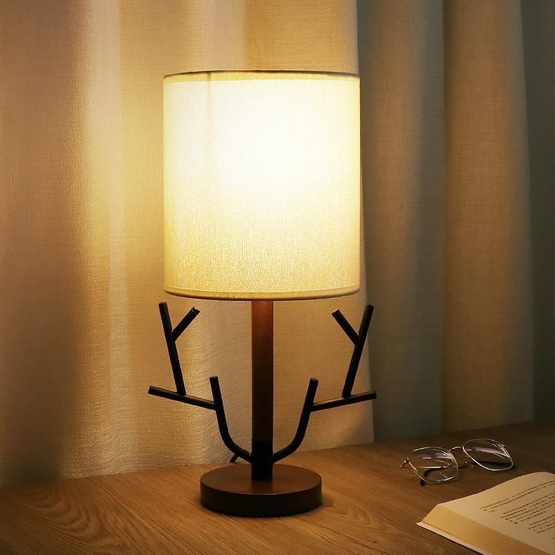 16 inch Rustic Vintage Tree Branch Taavita Plug Table Lamp with Fabric Drum Shade