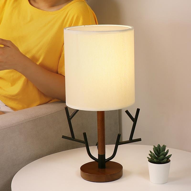 16 inch Rustic Vintage Tree Branch Taavita Plug Table Lamp with Fabric Drum Shade