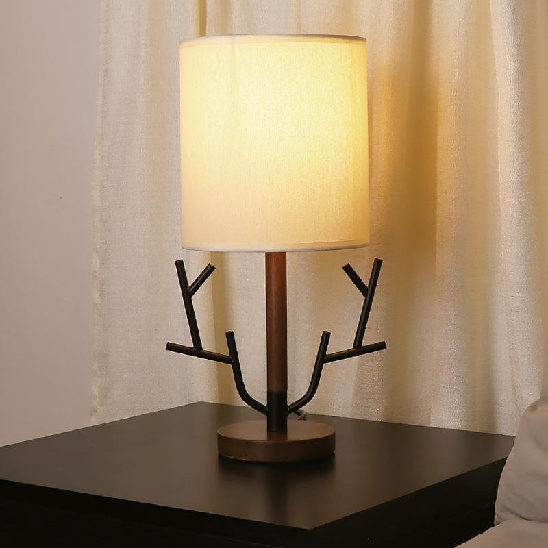 16 inch Rustic Vintage Tree Branch Taavita Plug Table Lamp with Fabric Drum Shade