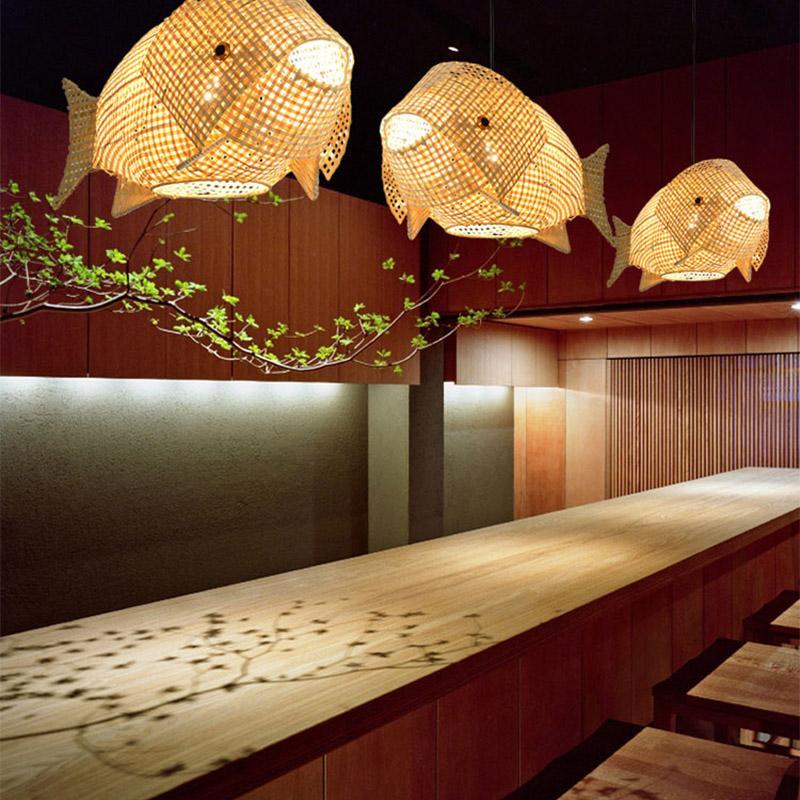 26'' Farmhouse Fish Shaped Bamboo Pendant Light - dazuma