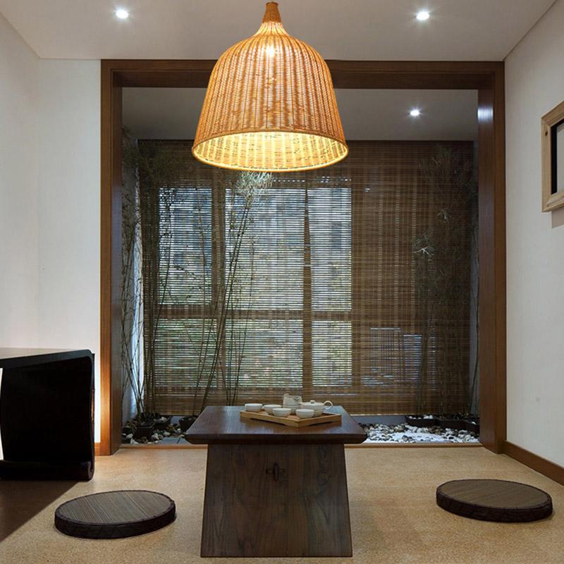 25'' Rustic Bell Shaped Rattan Pendant Light - dazuma