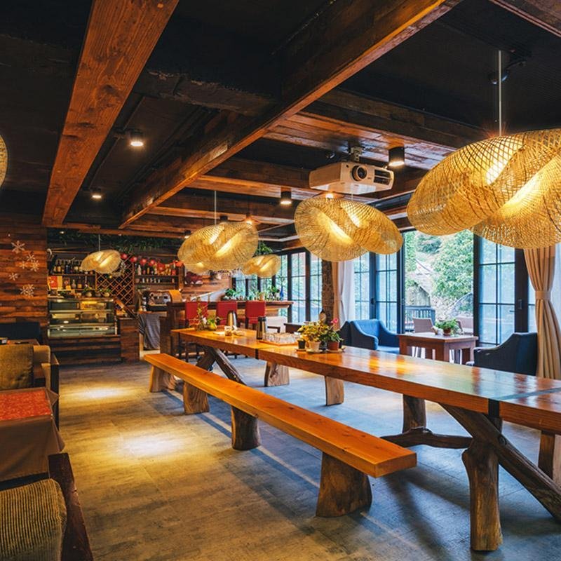 24'' Curved Bamboo Pendant Light - Modern Farmhouse Design