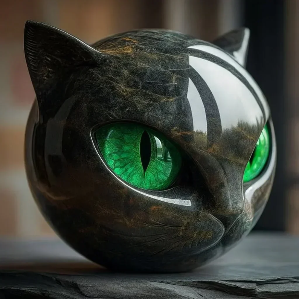 Gothic Home and Office Decor - Black Cat Head Figurine Sculpture