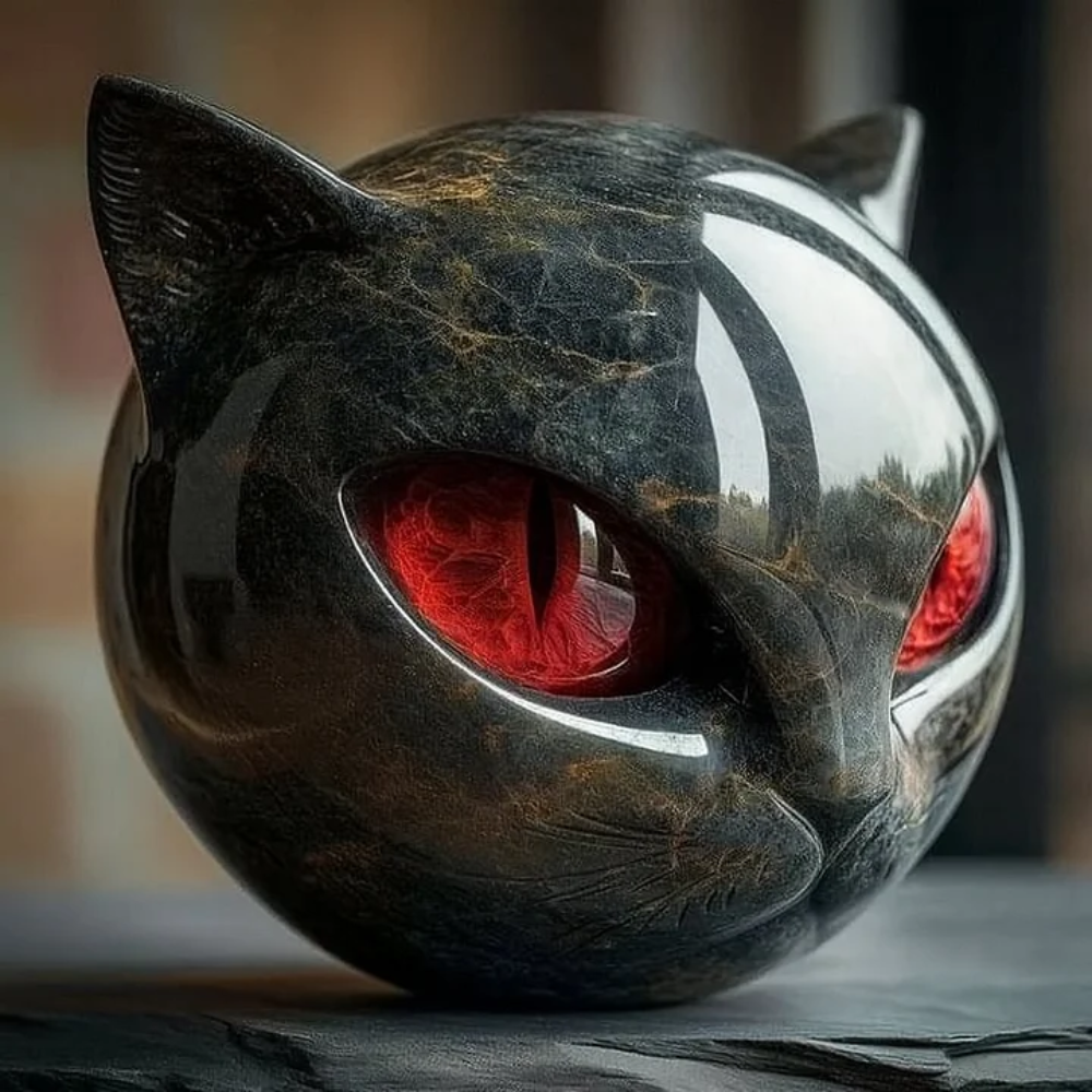 Gothic Home and Office Decor - Black Cat Head Figurine Sculpture