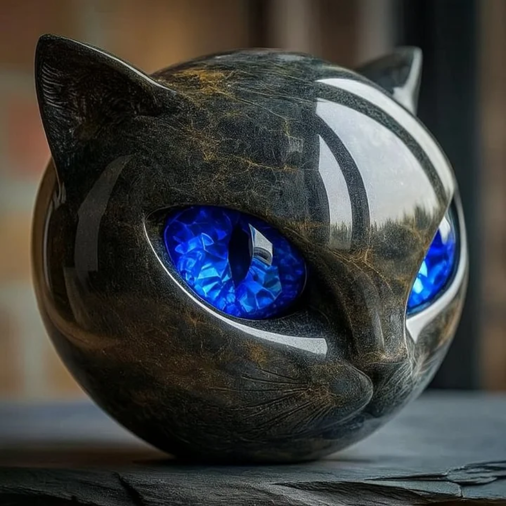 Gothic Home and Office Decor - Black Cat Head Figurine Sculpture