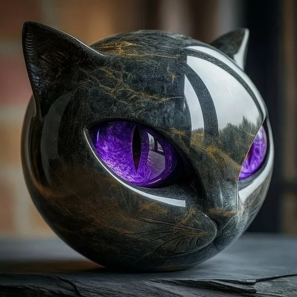 Gothic Home and Office Decor - Black Cat Head Figurine Sculpture