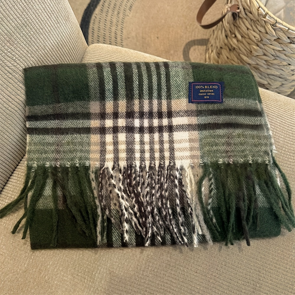 Wool-Blend Scarf | Tartan Pattern | Warm and Comfortable | Wool