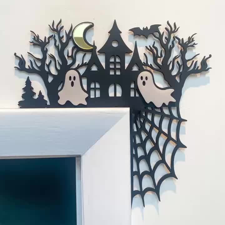 3D Halloween Door Corner Decor with Spider Webs, Ghosts & Bats