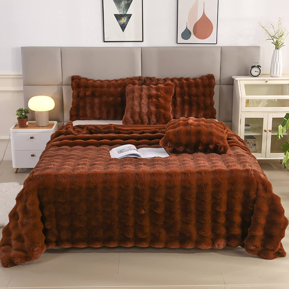 Faux Rabbit Fur Blanket | Double-Layer Plush | Extra Thick Warmth | Hypoallergenic