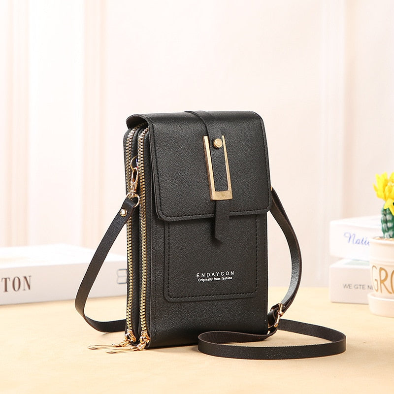 Women's Smartphone Clutch | Transparent Touchscreen Window | Leather-Look with Card Holder | Adjustable Crossbody Strap