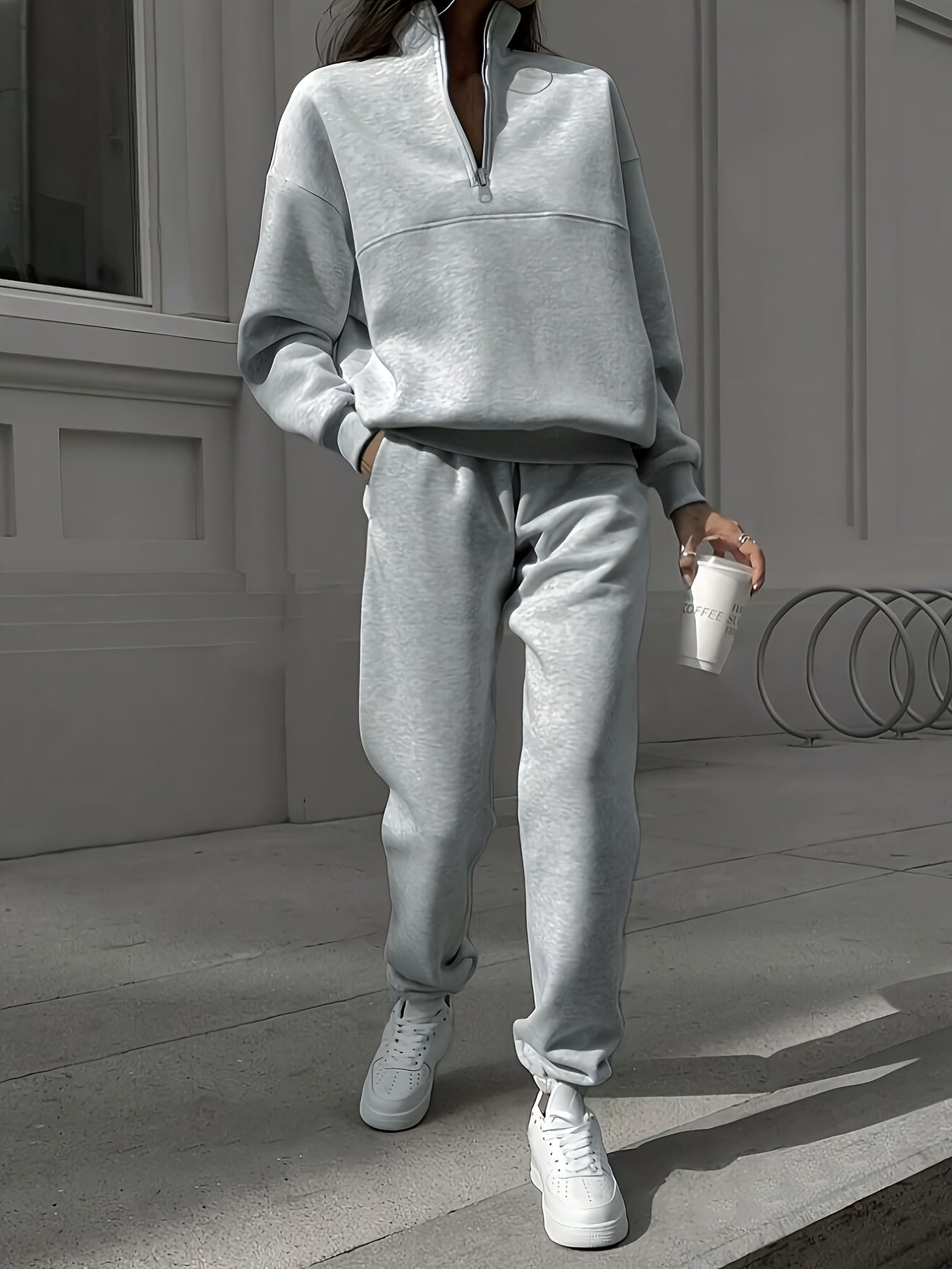 Men's Hoodie & Sweatpants Set | Half-Zip Collar | Warm & Breathable Comfort | Polyester