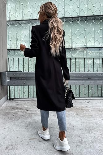 Women’s Long Double-Breasted Overcoat | Warm Polyester Fabric | Classic Lapels & Flap Pockets | Below Knee Length