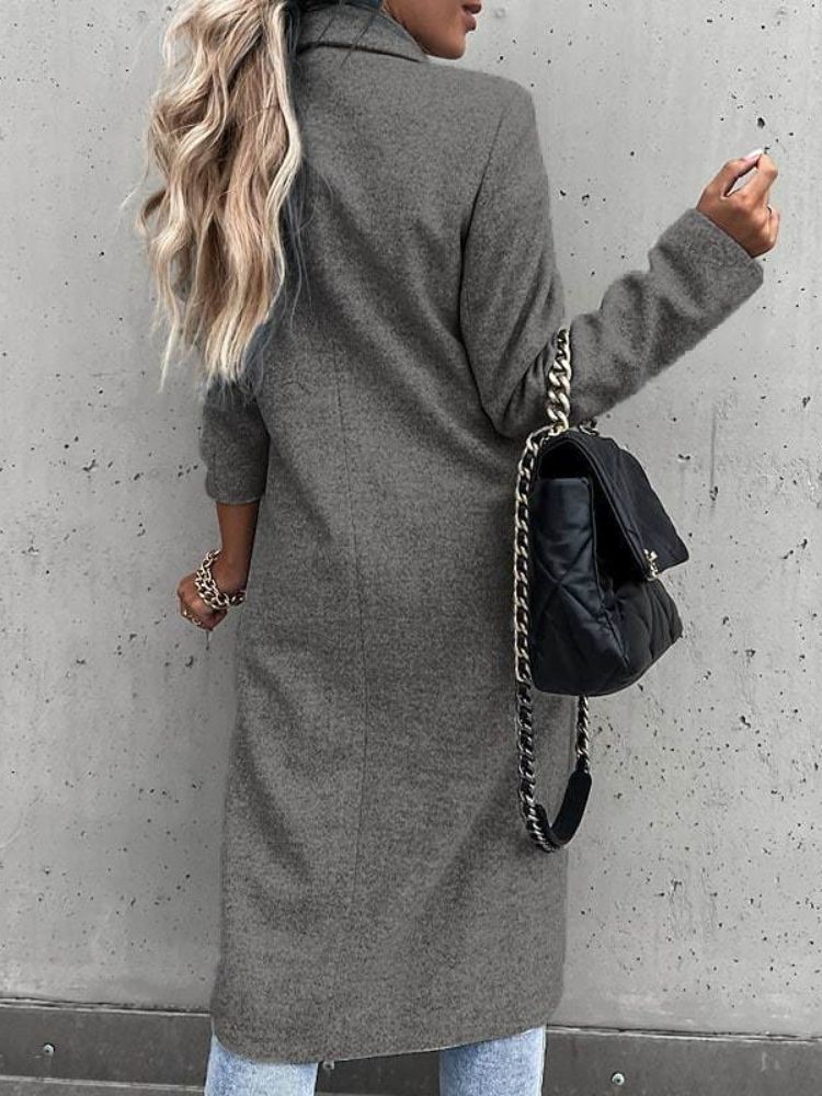 Women’s Long Double-Breasted Overcoat | Warm Polyester Fabric | Classic Lapels & Flap Pockets | Below Knee Length