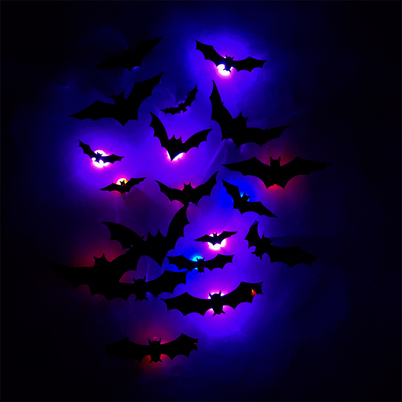 3D LED Bat Wall Decorations with Purple Glow for Halloween