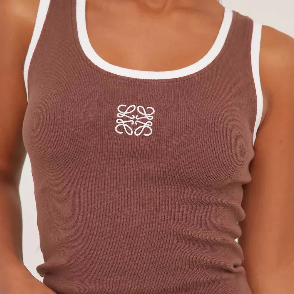 Women’s Ribbed Knit Tank Top | Delicate Embroidery Detail | Stretch Fabric | Comfortable Fit