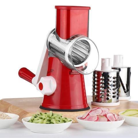 Vegetable Slicer with Rotary Mechanism and 3 Stainless Steel Drums