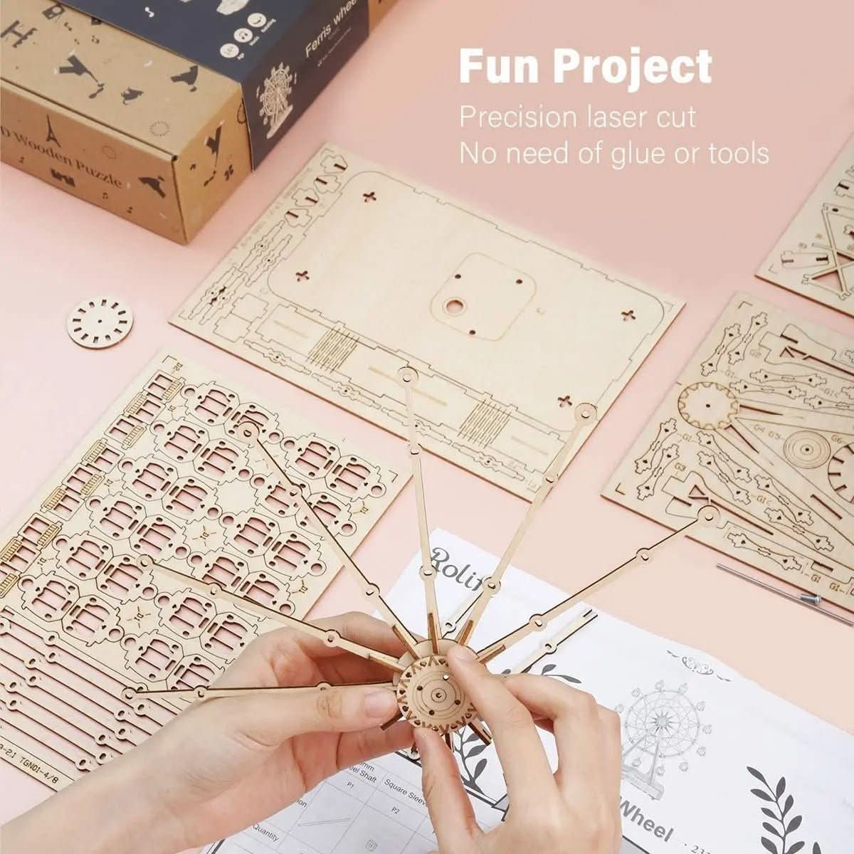 Create Your Own 3D Wooden Ferris Wheel Model Kit