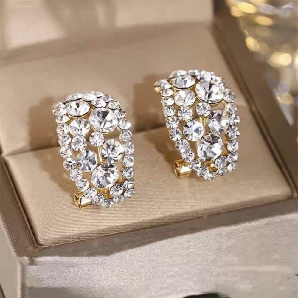 Radiant Silver Hoop Earrings with Sparkling Gemstone Finish