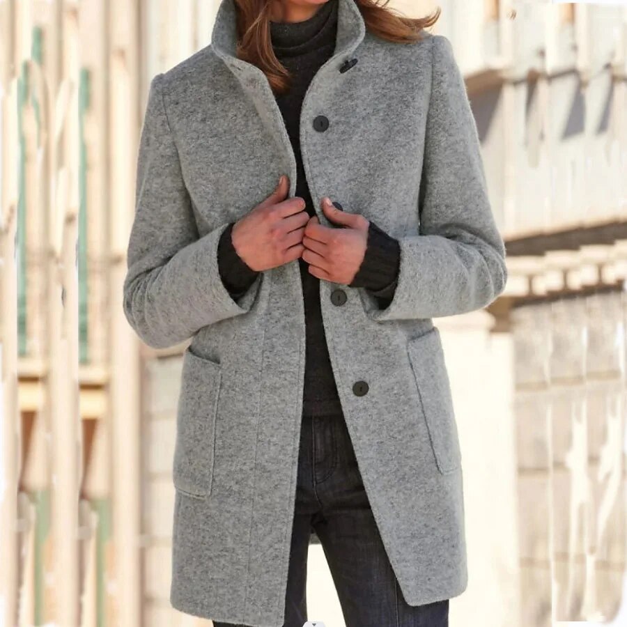 Women's Wool-Blend Overcoat | Premium Wool-Polyester Blend | Front Button Closure | Warm Insulated Design