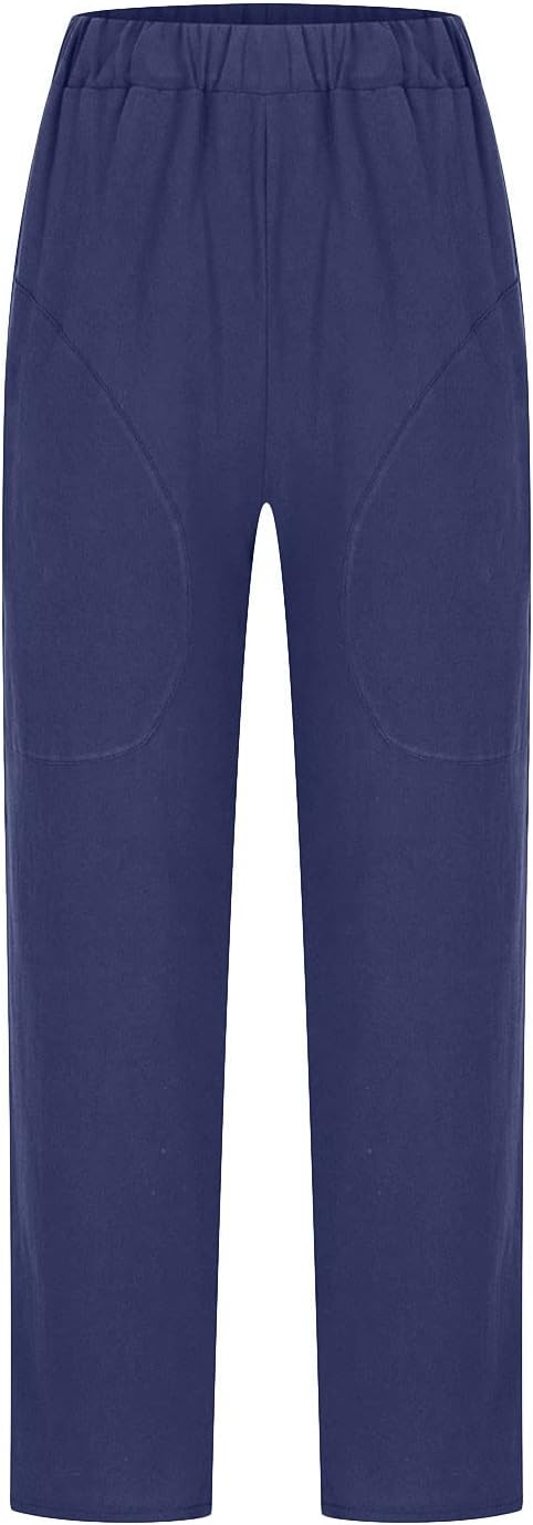 Women's Relaxed-Fit Linen-Blend Pants | Elastic Waistband & Side Pockets | Breathable Fabric | Comfortable Everyday Wear