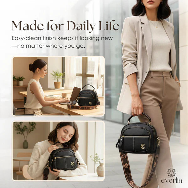 Lightweight Faux Leather Crossbody Bag with Five Storage Pockets