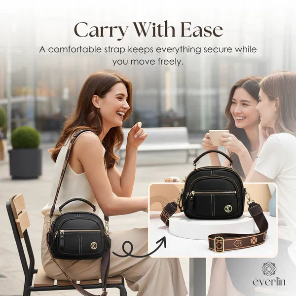Lightweight Faux Leather Crossbody Bag with Five Storage Pockets