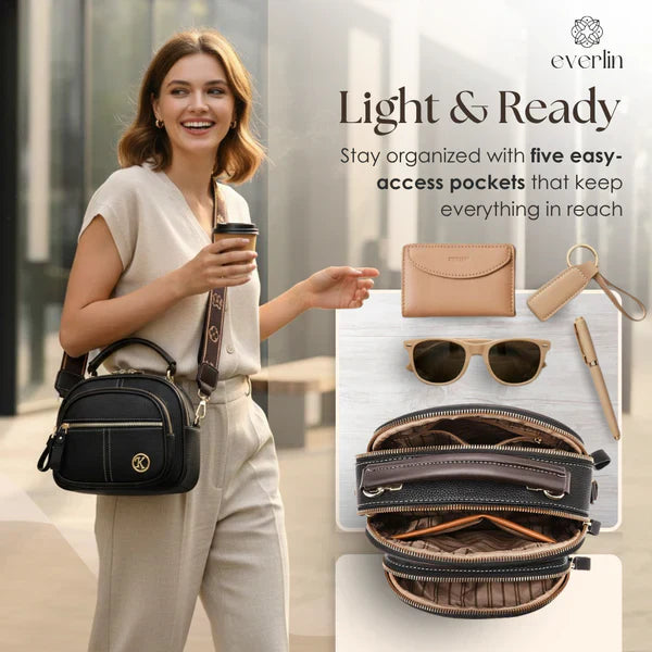 Lightweight Faux Leather Crossbody Bag with Five Storage Pockets