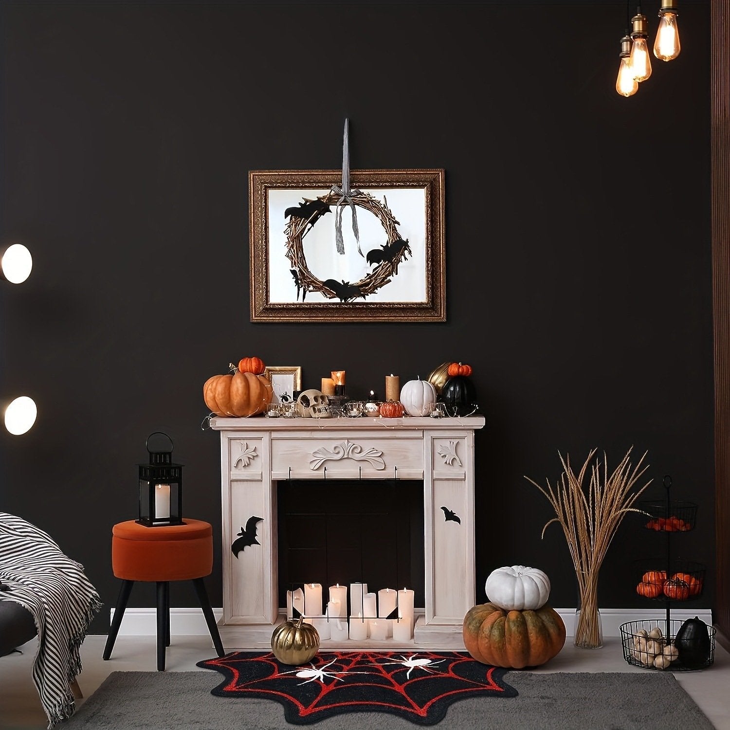 Halloween Spider Web Area Rug with Non-Slip Backing for Indoor Decor