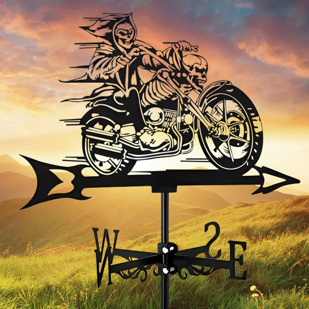 Skull Motorcycle Halloween Weathervane Stainless Steel Outdoor Decor