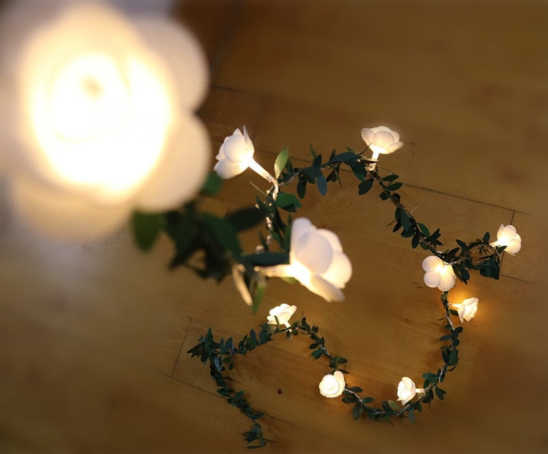 Rose Flower Battery LED String Lights Warm White 5/10/20 Feet 10-40 LEDs Romantic Indoor Outdoor Wedding Party Decor
