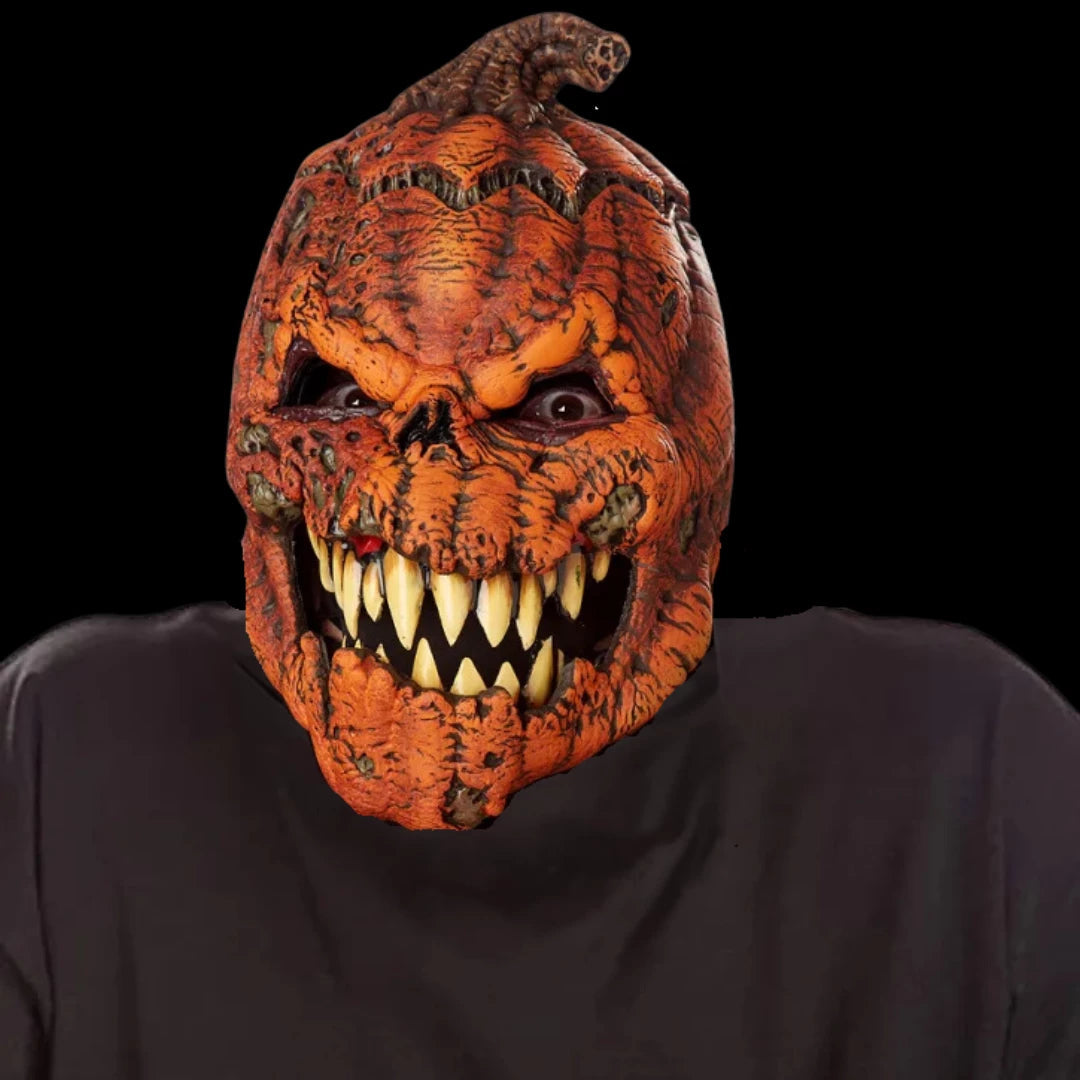 Halloween Pumpkin Face Mask with Movable Jaw - Realistic Latex Costume