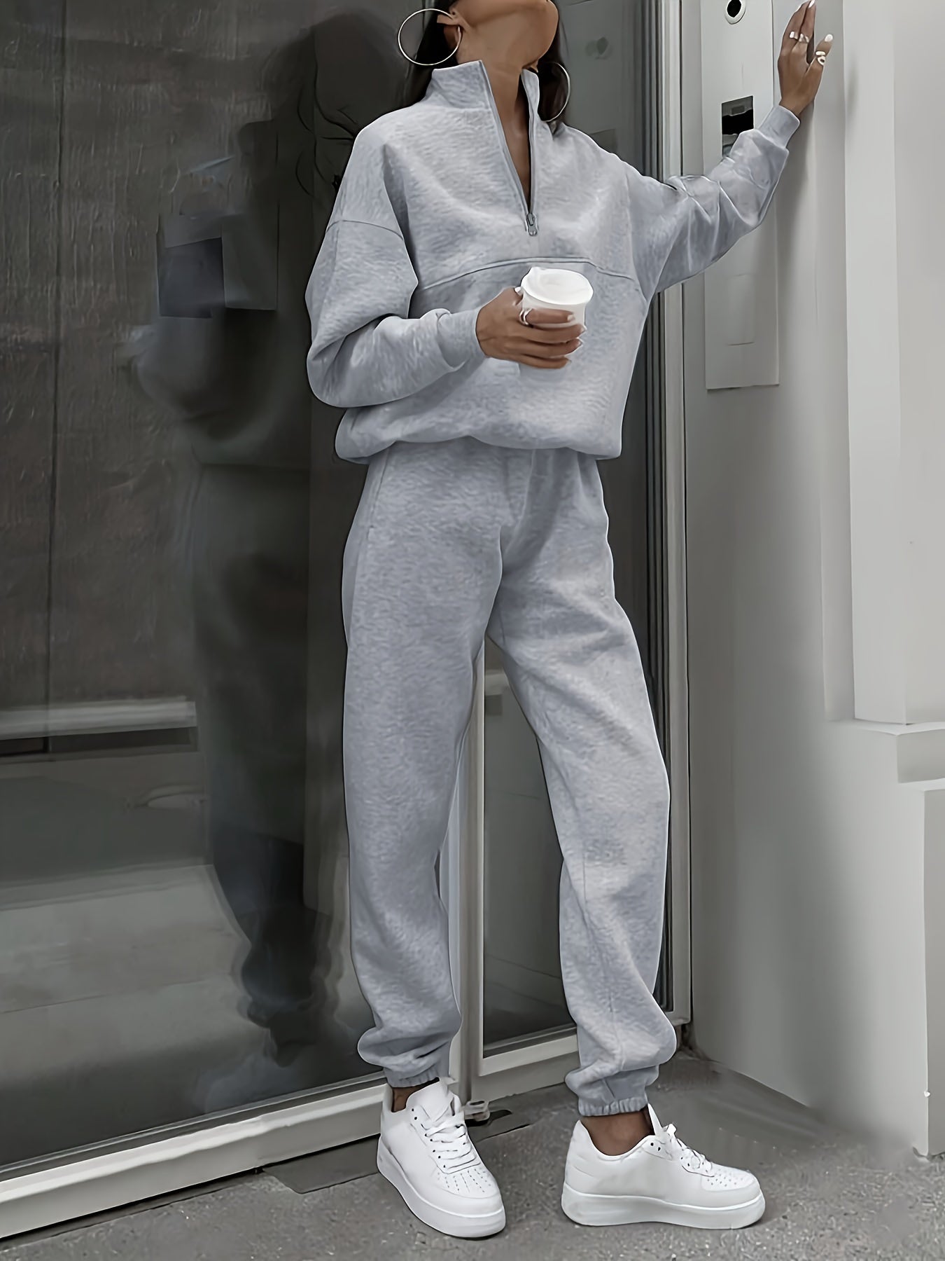 Men's Hoodie & Sweatpants Set | Half-Zip Collar | Warm & Breathable Comfort | Polyester