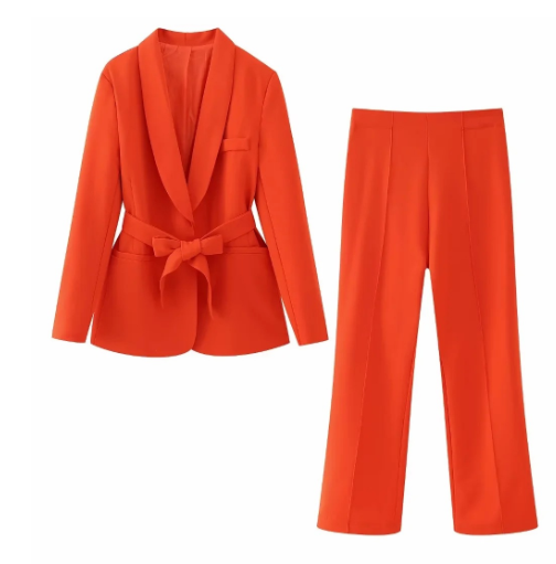 Women’s Two-Piece Suit | Belted Blazer & Matching Tailored Pants | Professional Style | Comfortable Fit