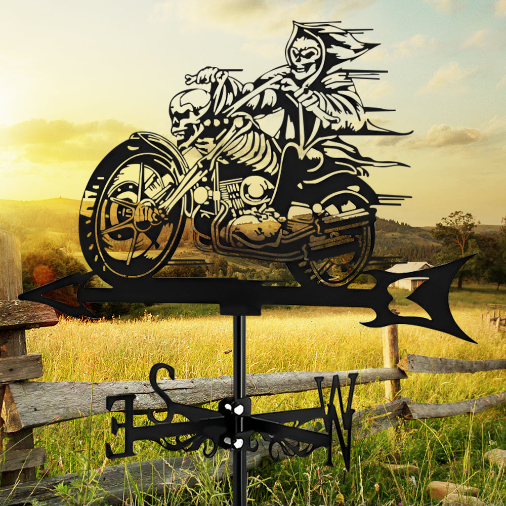 Skull Motorcycle Halloween Weathervane Stainless Steel Outdoor Decor