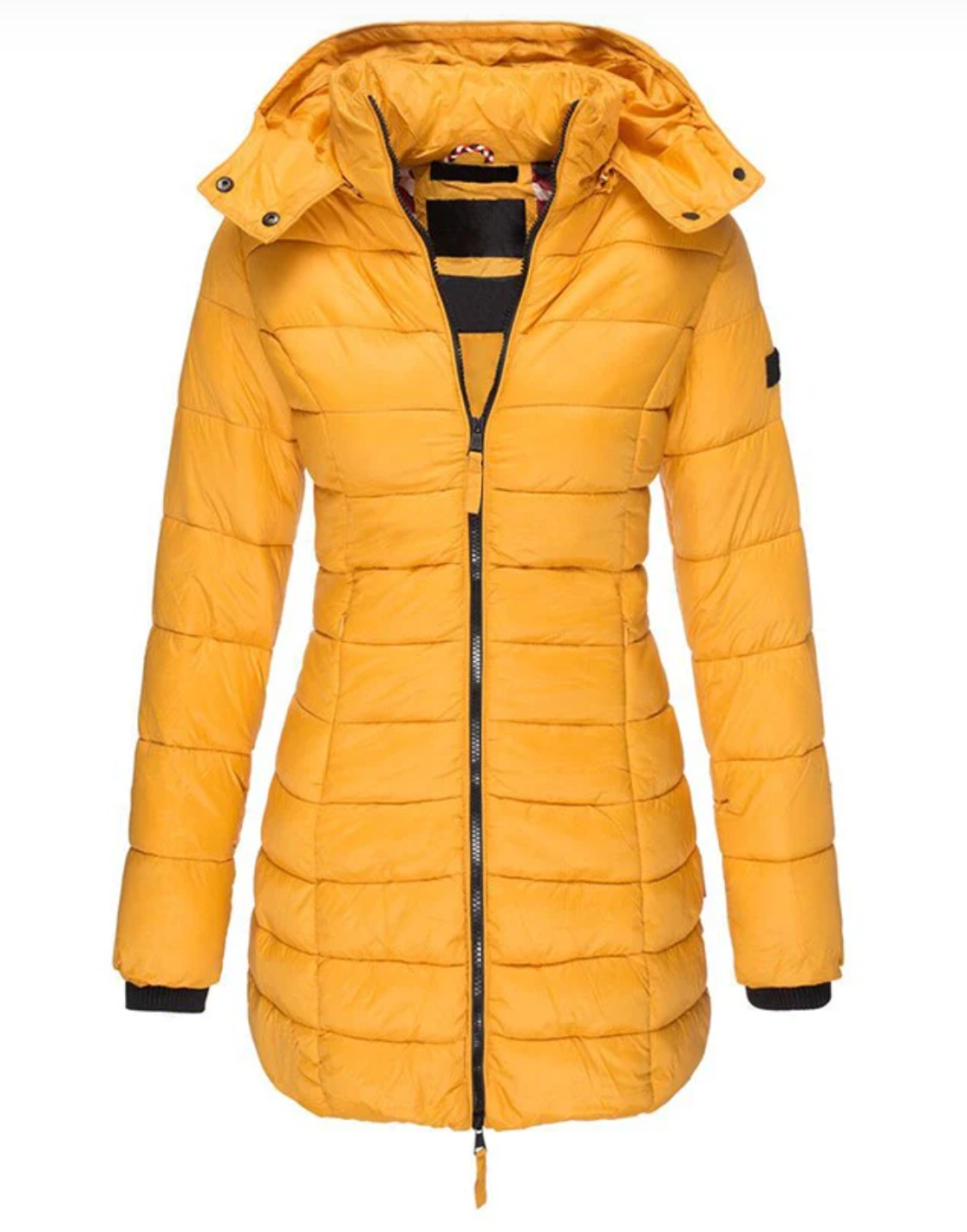 Women’s Longline Down Jacket | Hooded & Zipper Closure | Polyester & Down Filling | Lightweight Warmth for Fall and Winter