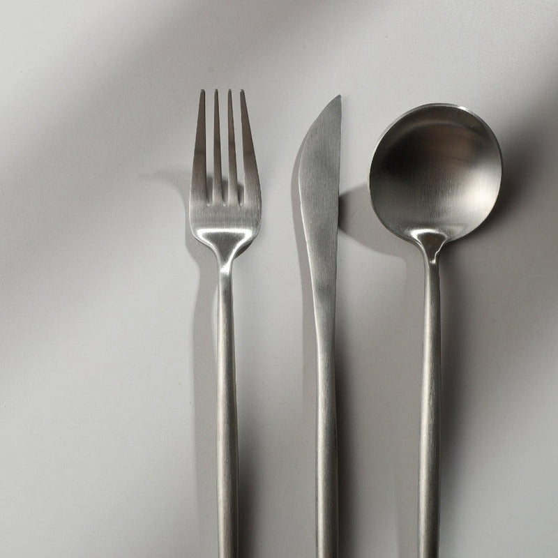 Flatware Set | Minimalist Design | Stainless Steel with Matte Titanium Coating | Durable & Food-Safe