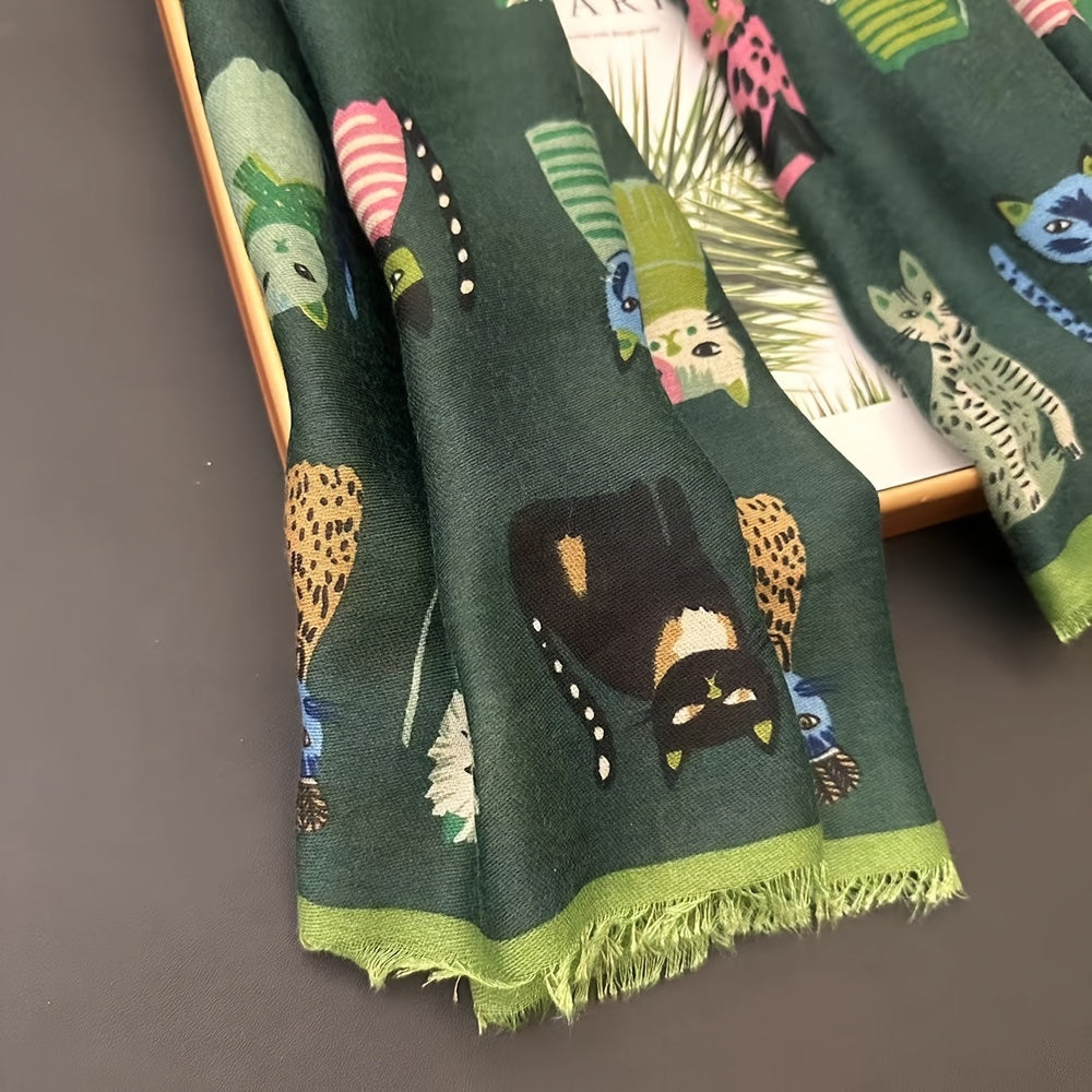 Cat Print Scarf | Lightweight | Breathable and Warm | Viscose