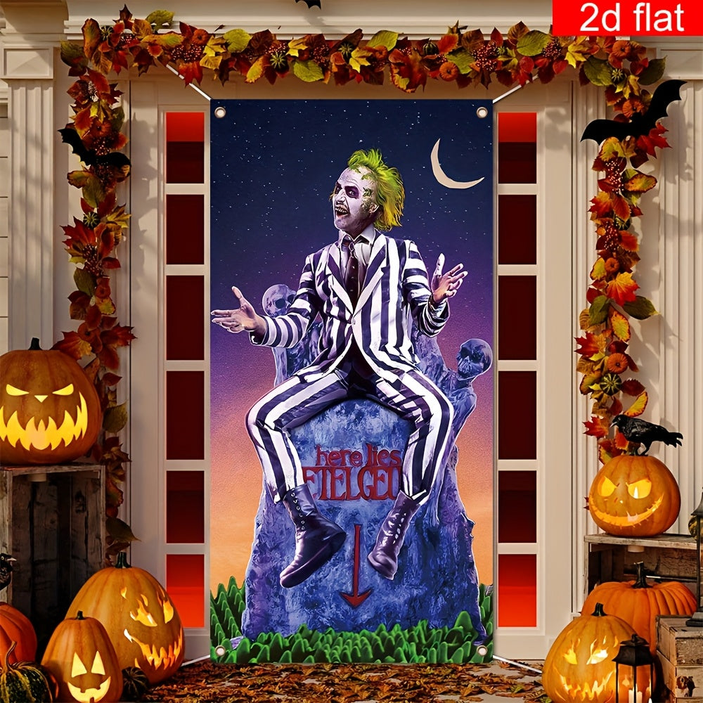 Gothic Clown Halloween Door Banner – Durable Polyester Front Porch Decor