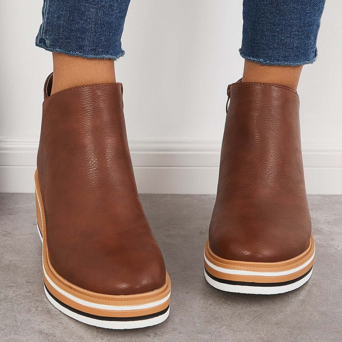 Women's Leather Ankle Boots | Platform Sole & Side Zipper | Genuine Leather | Comfortable Fit