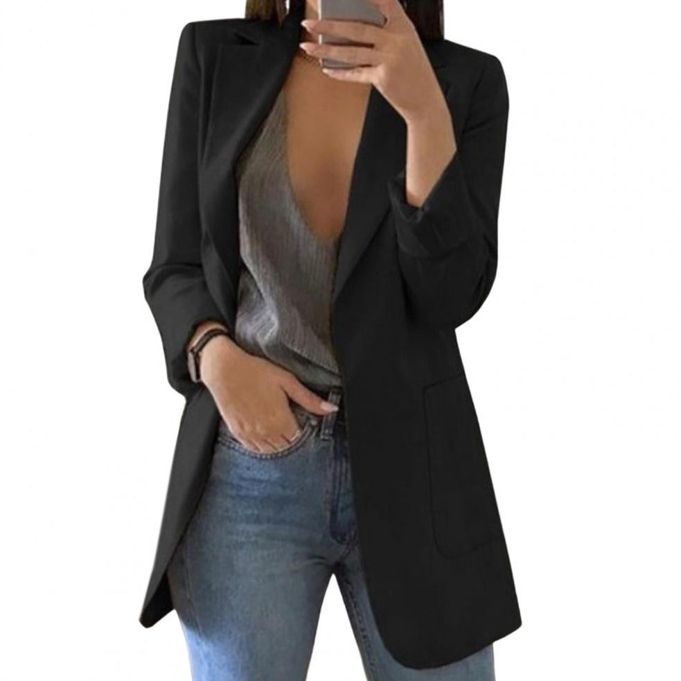 Women’s Blazer Jacket | Longline Design with Large Front Pockets | Polyester | Comfortable Fit