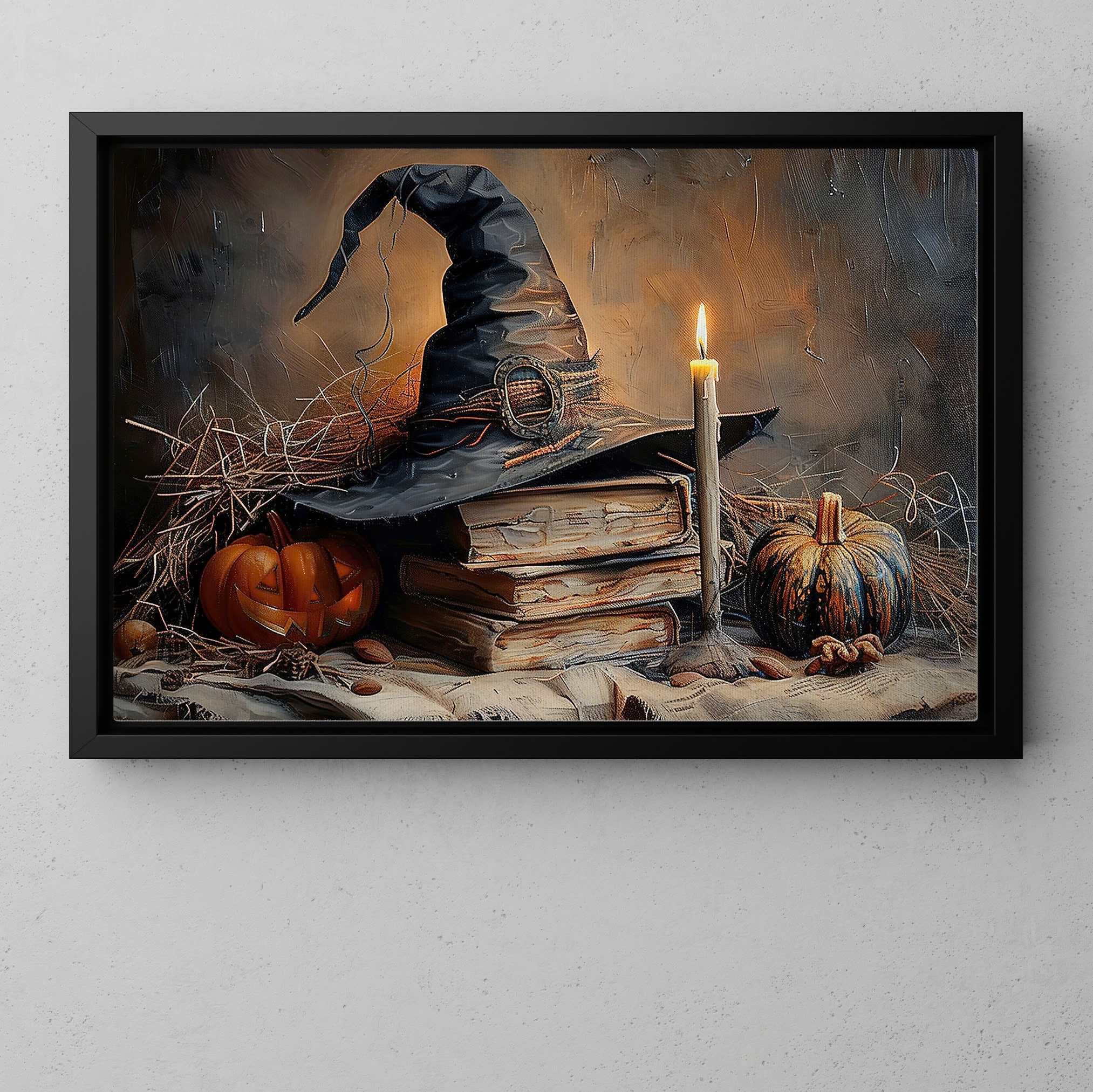 Halloween Witch Canvas Wall Art with Spooky Autumn Decor