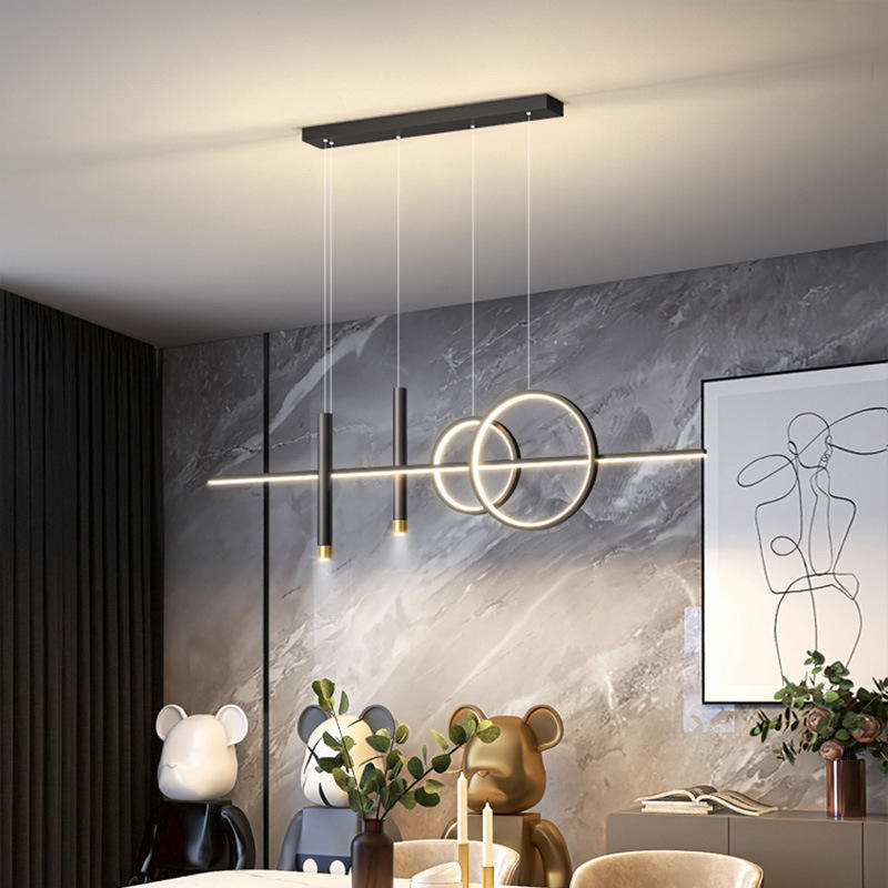 Dining Table Pendant Light | Geometric LED Rings | Aluminum Housing | Dimmable Adjustable Lighting