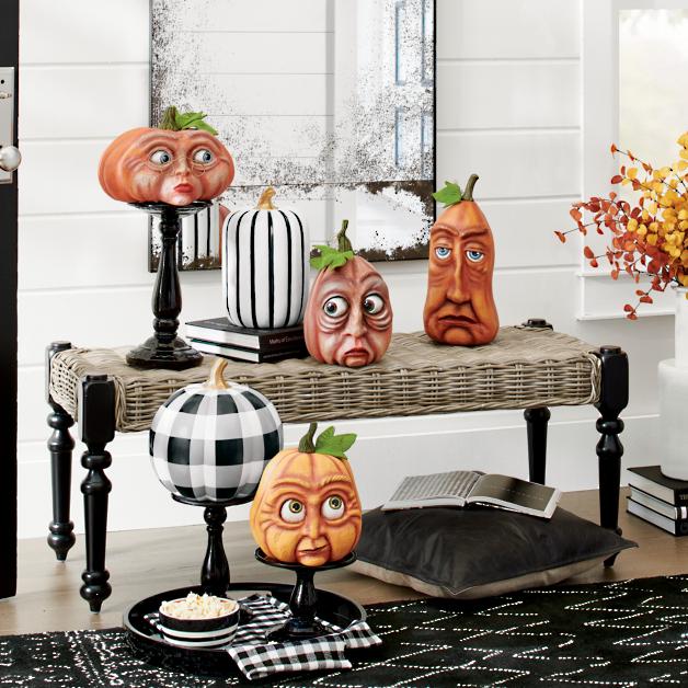 Hand-Painted Resin Halloween Pumpkin Decor with Weighted Base