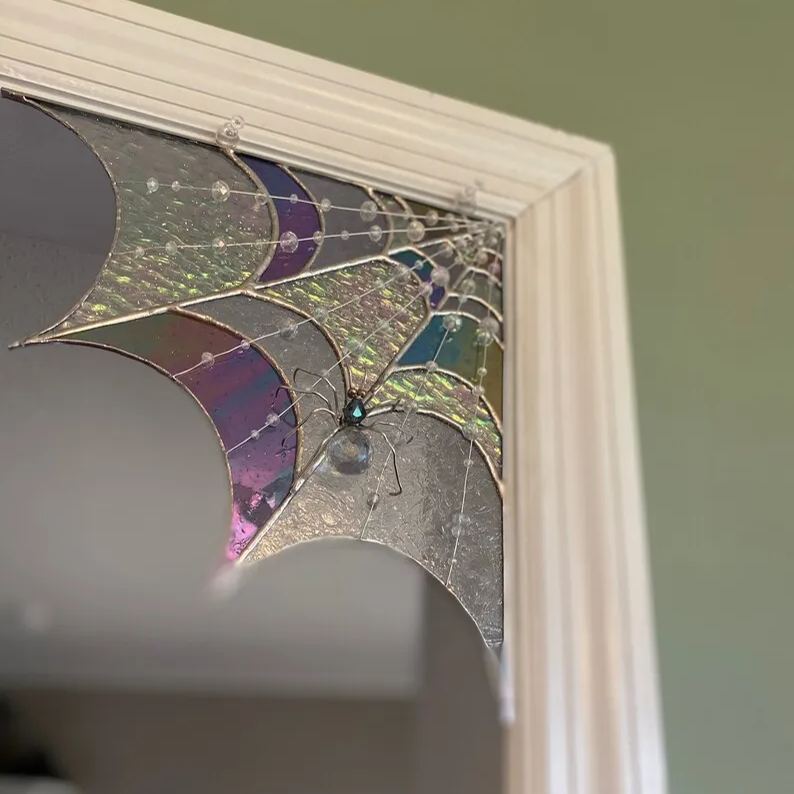 Halloween Acrylic Spiderweb Door Topper with Iridescent Glow Decor