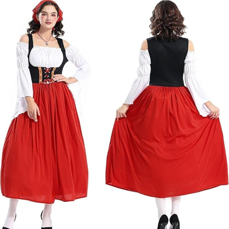 Women's Traditional Oktoberfest Dirndl Dress with Corset Bodice