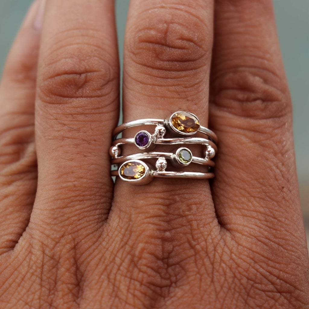 Customizable Silver Birthstone Wrap Ring with Zircon Accents