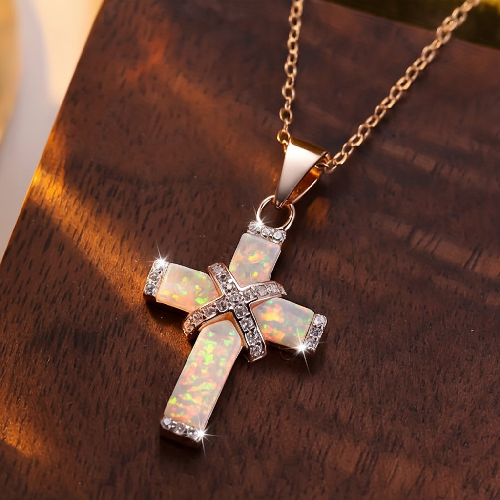 Elegant Rose Gold Cross Necklace with Sparkling Accents