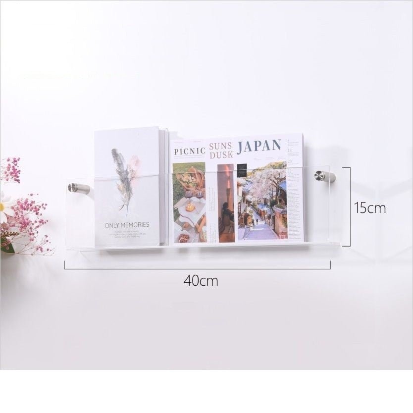Wall-Mounted Magazine Holder | Floating Acrylic Design | 50cm Wide & Eco-Friendly | Space-Saving Storage